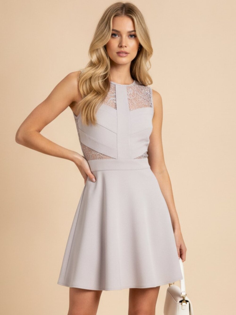 Sparkle & Fade Lace Inset Zip Back Lilac Dress